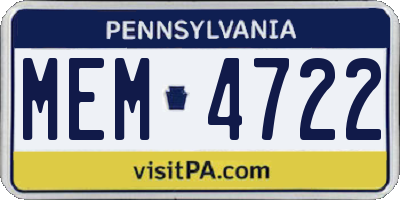 PA license plate MEM4722