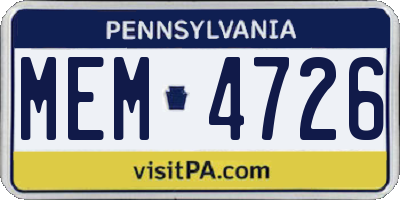 PA license plate MEM4726