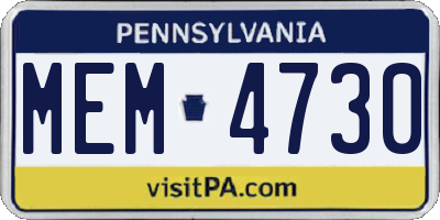 PA license plate MEM4730