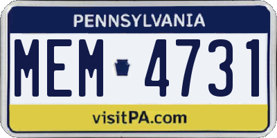 PA license plate MEM4731