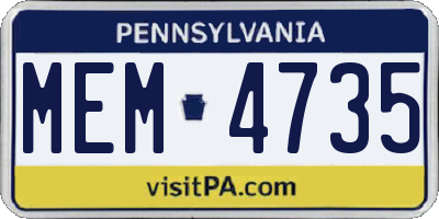 PA license plate MEM4735