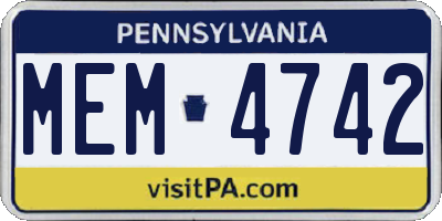 PA license plate MEM4742
