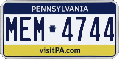PA license plate MEM4744