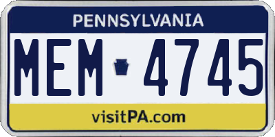 PA license plate MEM4745