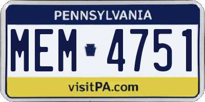 PA license plate MEM4751
