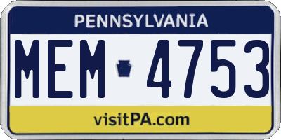 PA license plate MEM4753