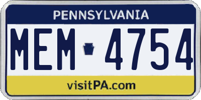 PA license plate MEM4754