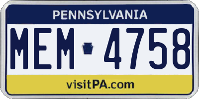 PA license plate MEM4758