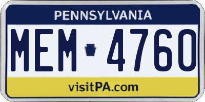 PA license plate MEM4760