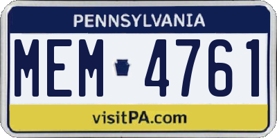 PA license plate MEM4761