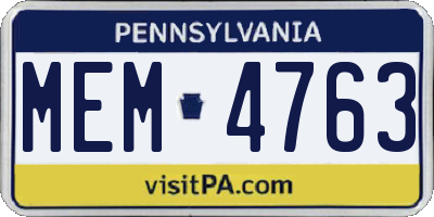 PA license plate MEM4763