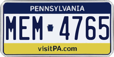 PA license plate MEM4765