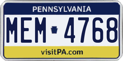 PA license plate MEM4768