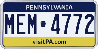 PA license plate MEM4772