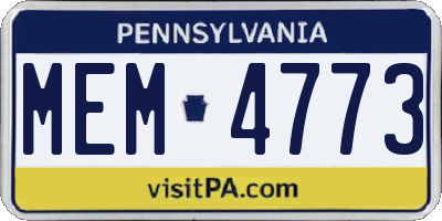 PA license plate MEM4773