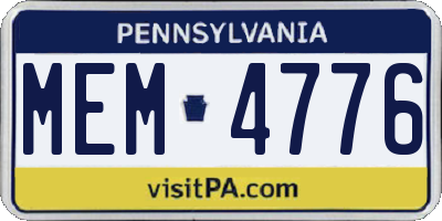 PA license plate MEM4776