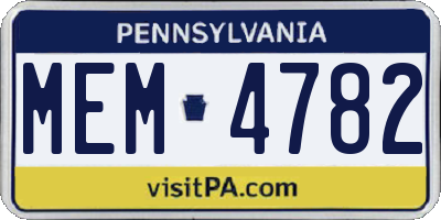 PA license plate MEM4782