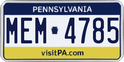 PA license plate MEM4785
