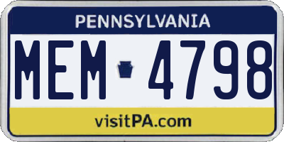 PA license plate MEM4798