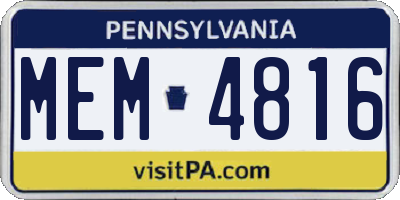 PA license plate MEM4816