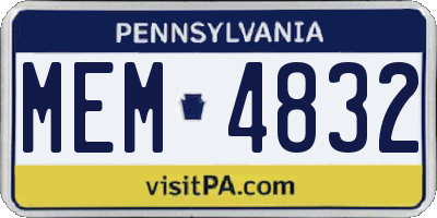 PA license plate MEM4832