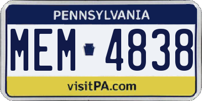 PA license plate MEM4838