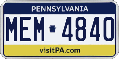 PA license plate MEM4840