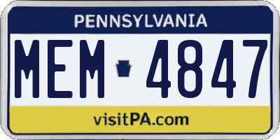 PA license plate MEM4847