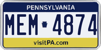 PA license plate MEM4874