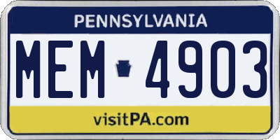 PA license plate MEM4903