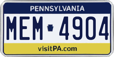 PA license plate MEM4904