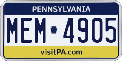 PA license plate MEM4905