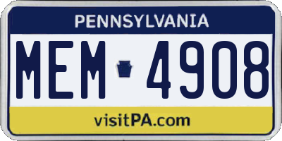 PA license plate MEM4908