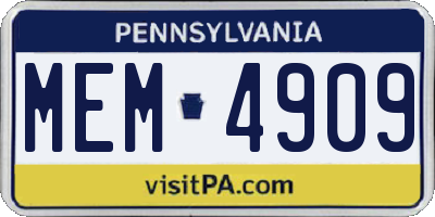PA license plate MEM4909