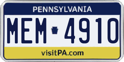 PA license plate MEM4910