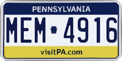 PA license plate MEM4916