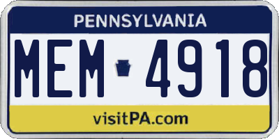 PA license plate MEM4918