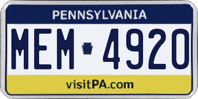 PA license plate MEM4920