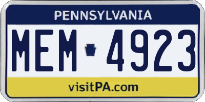 PA license plate MEM4923