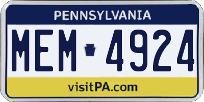 PA license plate MEM4924