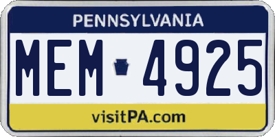 PA license plate MEM4925