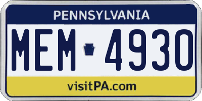 PA license plate MEM4930