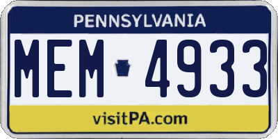 PA license plate MEM4933