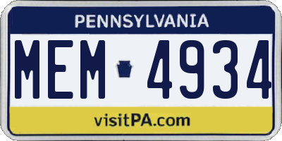 PA license plate MEM4934