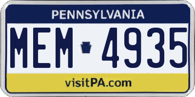 PA license plate MEM4935