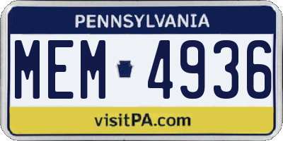 PA license plate MEM4936