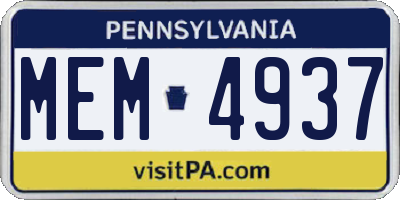 PA license plate MEM4937