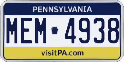 PA license plate MEM4938
