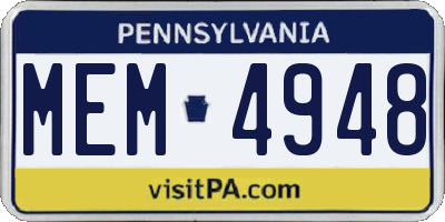 PA license plate MEM4948