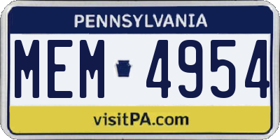 PA license plate MEM4954